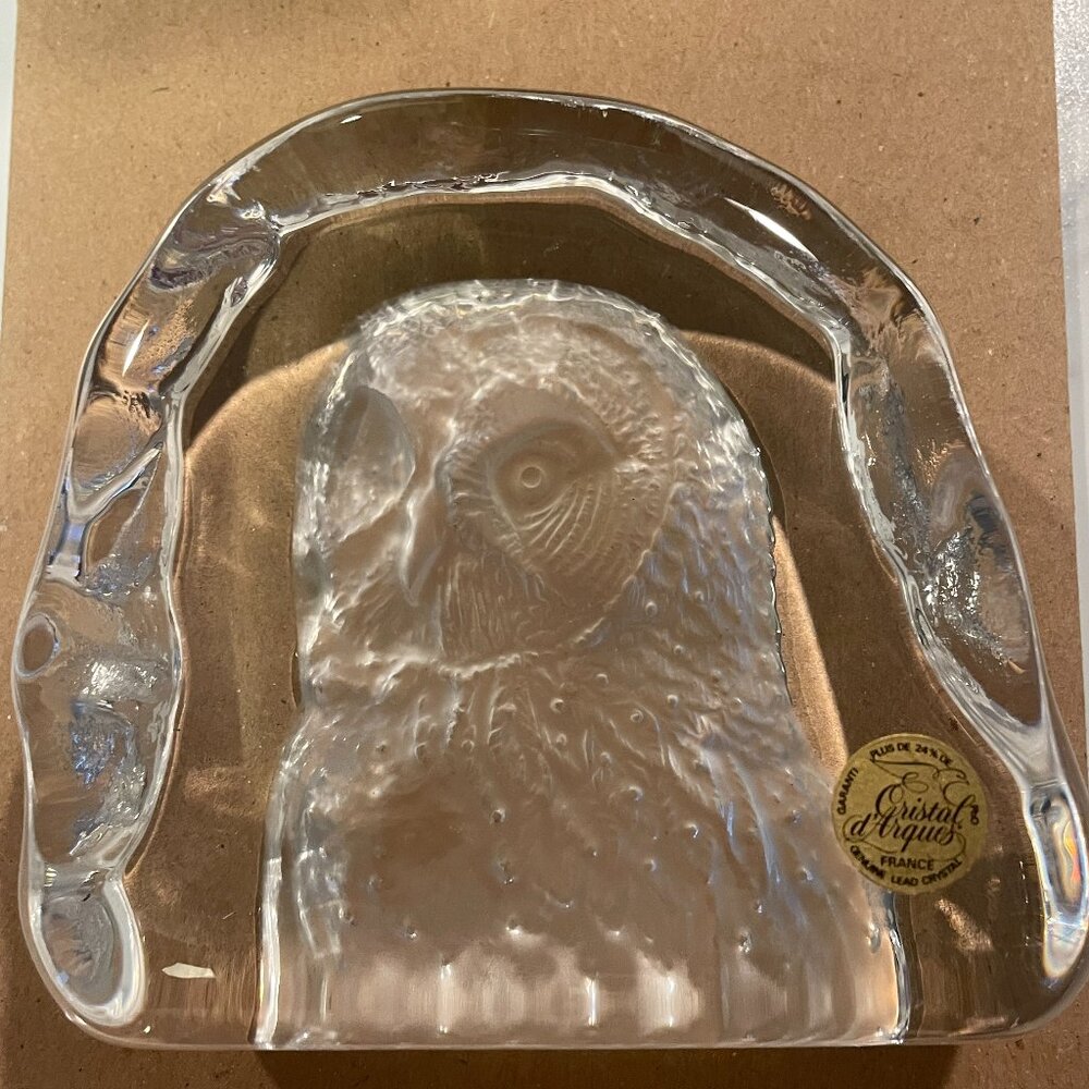 Cristal D'Arques Vintage Owl Paper Weight Lead Crystal